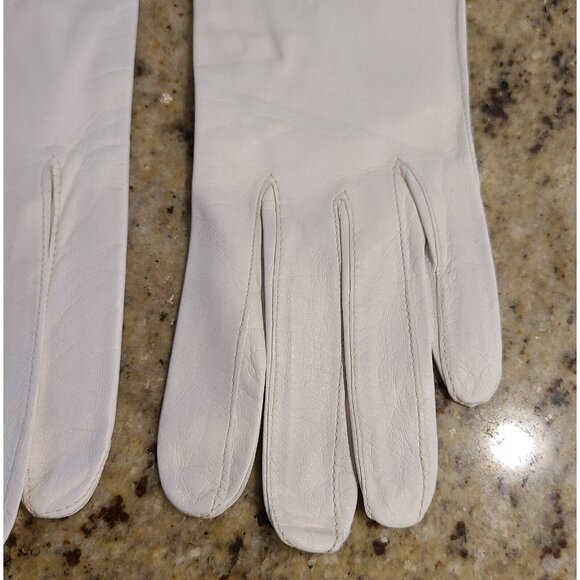 Vtg Size XS-S 6 Cream Soft Kid Leather Formal 10.5" Long Gloves Embroidered - Picture 3 of 15